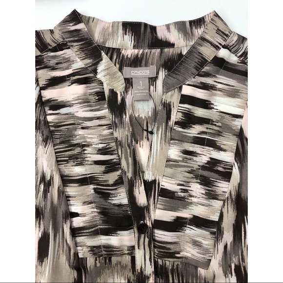Chico’s Brown Tan Pleated V-Neck Blouse - Picture 10 of 13